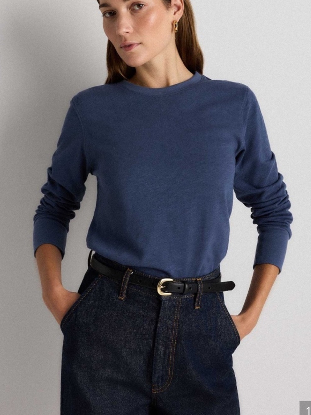 Quince 100% Organic Cotton Slub Long Sleeve Tee Size Large blue